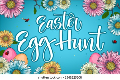 Easter egg hunt phrase. Holiday lettering. Ink illustration. Modern brush calligraphy. Isolated on white background. Hand drawn lettering phrase Easter Egg Hunt . Handwritten calligraphy design.