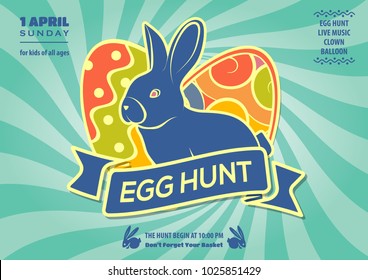 Easter egg hunt poster, invitation, leaflet template design. Vector Illustration.