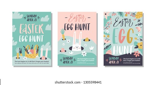 Easter Egg Hunt Poster Or Invitation Template. Vector Illustration.