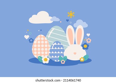 Easter egg hunt poster invitation template vector in pastel color. Concept of Happy Easter egg hunt or egg decorating art.