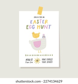 Easter egg hunt poster or invitation template. Vector illustration
