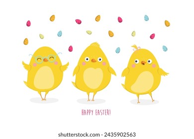 Easter egg hunt poster invitation template with Cute Chicken 