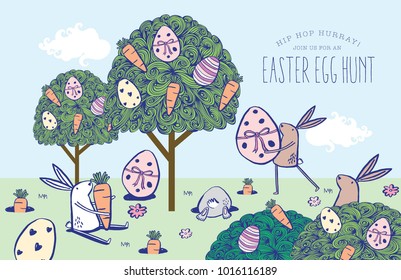 Easter egg hunt poster  template vector/illustration  
