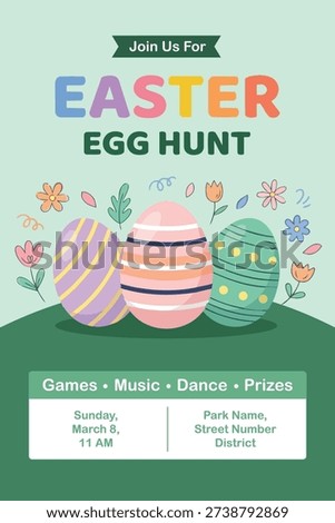 Easter Egg Hunt Poster Template with Colorful Eggs, Holiday Event Flyer Design