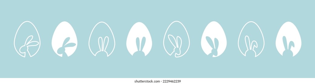 Easter egg hunt. Easter rabbit set. Bunny outline vector illustration. Bunny rabbit cut out on easter egg isolated.