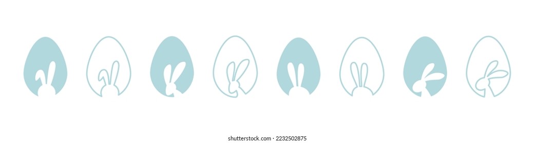 Easter egg hunt. Easter rabbit set. Bunny outline vector illustration. Bunny rabbit cut out on easter egg isolated.