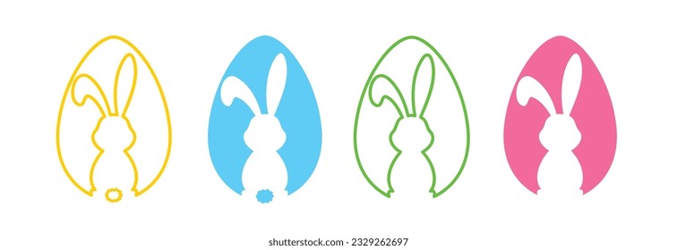 Easter egg hunt. Easter rabbit set. Bunny outline vector illustration. Bunny rabbit cut out on easter egg isolated.