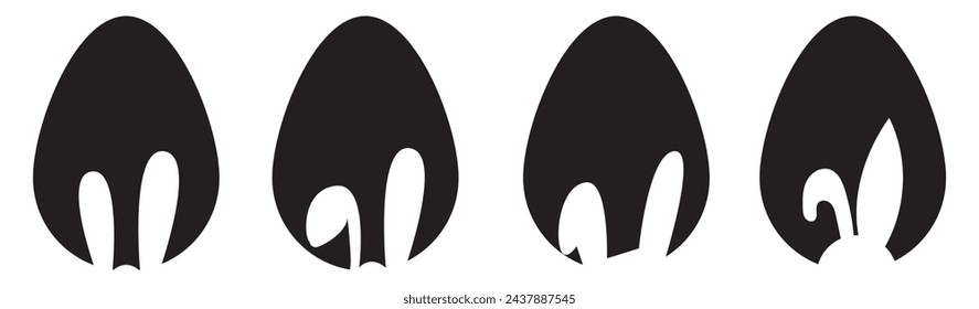 Easter egg hunt. Easter rabbit set. Bunny outline vector illustration. Bunny rabbit cut out on easter egg isolated on a white background.