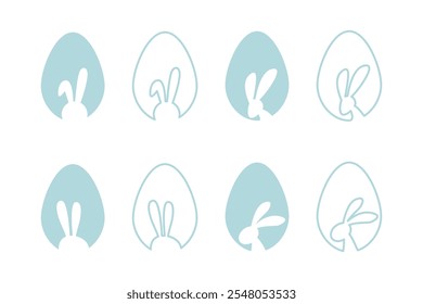 Easter egg hunt. Easter rabbit set. Bunny outline vector illustration. Bunny rabbit cut out on easter egg isolated.