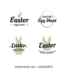 Easter Egg hunt set of logo design concepts with egg sign and bunny silhouette isolated on white background. - Vector