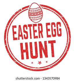 Easter egg hunt sign or stamp on white background, vector illustration