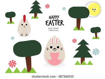 easter egg hunt template vector/ illustration/ Happy easter greeting card