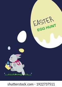 Easter Egg Hunt, a traditional American game. The rabbit runs with a basket of eggs.