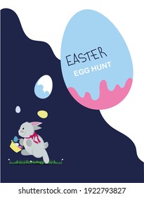 Easter Egg Hunt, a traditional American game. The rabbit runs with a basket of eggs.