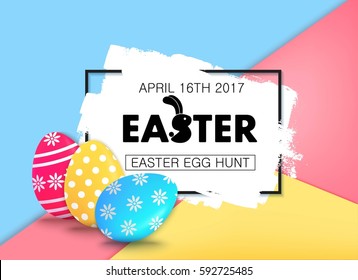 Easter egg hunt vector illustration. Colorful holiday banner design with eggs. 