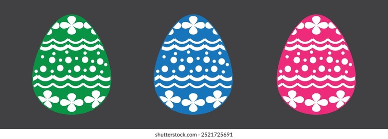 Easter Egg Icon Black |Painted Eggs Illustration |Happy Easter Hunt Symbol |Holiday Logo |April Spring Sign| Isolated |Variations