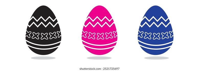 Easter Egg Icon Black |Painted Eggs Illustration |Happy Easter Hunt Symbol |Holiday Logo |April Spring Sign| Isolated |Variations