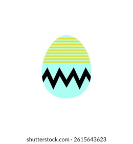 Easter egg icon. Blue yellow vector. Zigzag pattern shape. Holiday symbol decoration.