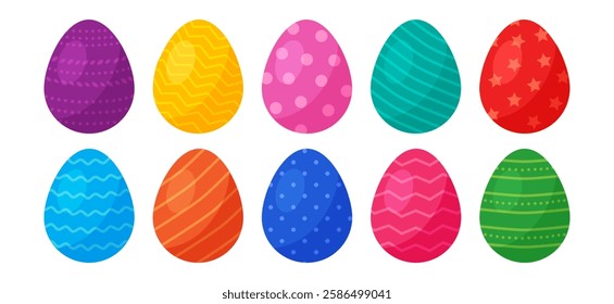 Easter egg icon, cartoon colorful set isolated on white background. Spring cute decor element, holiday eggs hunt. Vector illustration