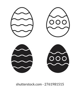Easter egg icon collection. Black Line stroke silhouette style icons
