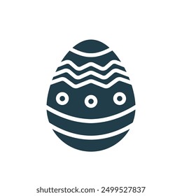 Diseño de icono de huevo de Pascua en silueta. Regalo festivo decorado con líneas, ondas y círculos. Pictograma plano para el Web, móvil, App, logotipo, decoración. Símbolo de celebración religiosa. Ilustración vectorial