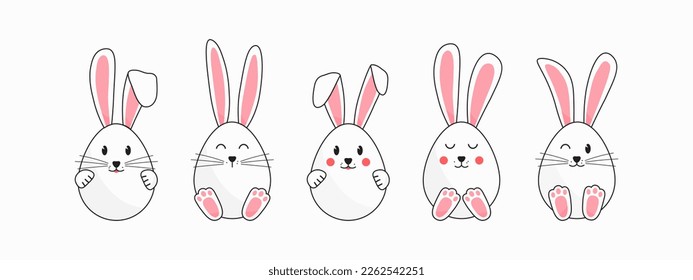 Easter egg icon, ear and paw of bunny. Cute rabbit face, cartoon animal character isolated on white background. Holiday vector illustration