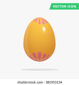 Easter egg icon with glint, simple color painted easter egg traditional with line patterns symbol vector sign, red and orange color painted egg on white background