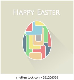 Easter egg icon with long shadows made by geometric figures 