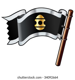 Easter egg icon on black, silver, and gold vector flag good for use on websites, in print, or on promotional materials