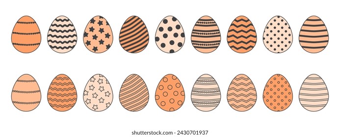 Easter egg icon, peach fuzz color spring element set. Cute april decor collection isolated on white background. Trendy colour 2024. Holiday vector illustration