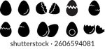 Easter egg icon set. Black solid eggs vector isolated on transparent background. Broken eggs icon set. Cracked eggs symbols. Vector illustration.