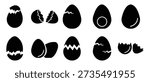 Easter egg icon set. Black solid eggs vector isolated on transparent background. Broken eggs icon set. Cracked eggs symbols. Set of decorated ester eggs vector. Vector illustration.