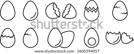 Easter egg icon set. Black solid outline eggs vector isolated on transparent background. Broken eggs icon set. Cracked eggs symbols. Vector illustration.