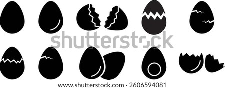 Easter egg icon set. Black solid eggs vector isolated on transparent background. Broken eggs icon set. Cracked eggs symbols. Vector illustration.