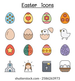 Easter egg icon set in color line style