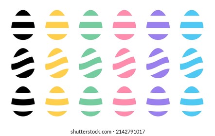 Easter Egg Icon Set. Set of Colourful Easter Egg Vector Icons with Stripe Patterns. Easter Egg Decorations Illustration