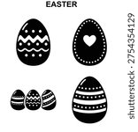 Easter egg icon set with decorated Easter egg collection, Easter egg symbols in black and white vector