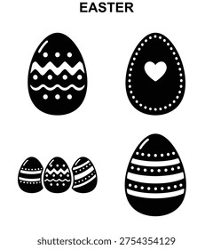 Easter egg icon set with decorated Easter egg collection, Easter egg symbols in black and white vector