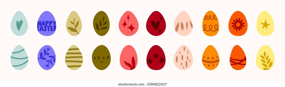 Easter egg icon set, painted eggs collection with patterns