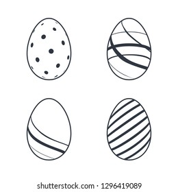 Easter egg icons. Black eggs set, isolated white background. Simple design, decoration Happy Easter. Holiday decorative elements collection. Cute pattern ornament. Spring symbol Vector illustration