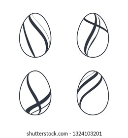Easter egg icons. Black eggs set, isolated white background. Simple design, decoration Happy Easter. Holiday decorative elements collection. Cute pattern ornament. Spring symbol Vector illustration
