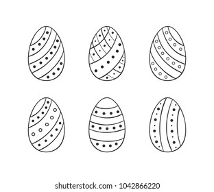 Easter egg icons collection in doodle style. Hand drawn vector illustration