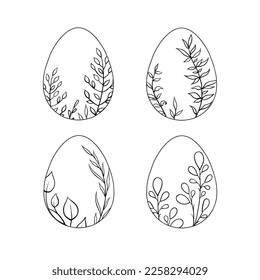 Easter egg icons collection in doodle style. Hand drawn illustration. Banner background.