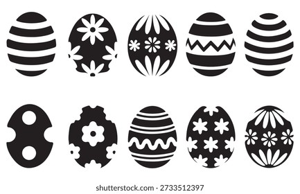 Easter egg icons silhouette set vector art on white background