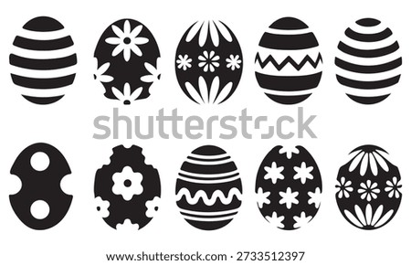 Easter egg icons silhouette set vector art on white background
