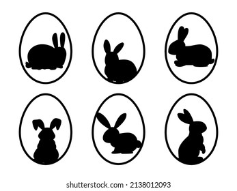 Easter egg icons.Eggs with a bunnies.Easter line icon.Set of easter bunny icons.Easter egg shape with bunny.