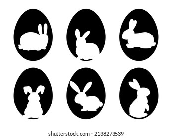 Easter egg icons.Eggs with a bunnies.Easter line icon.Set of easter bunny icons.Easter egg shape with bunny.