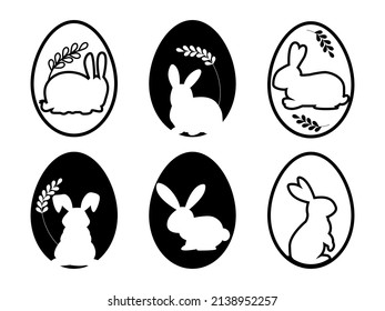 Easter egg icons.Eggs with a bunnies.Easter line icon.Set of easter bunny icons.Easter egg shape with bunny.
