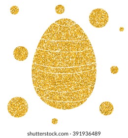 Easter egg illustration card drawn by hand, style with gold glitter effect, Decorative design for invitation, flyer, banner, card. Vector illustration. Isolated on white background.