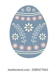 Easter egg illustration with a traditional floral pattern in pastel shades. This decorative vector design is perfect for holiday cards, seasonal decorations, digital prints, and festive projects